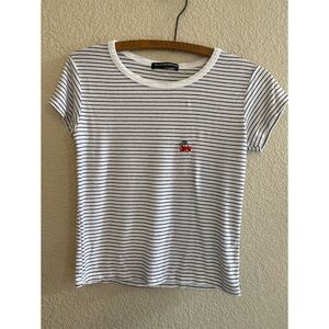 Brandy Melville Striped Cropped Cherry Patch Tee One Size